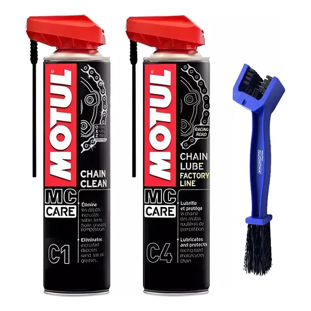 Kit Motul Desengrasante C1 Y Lubricante De Cadena C4+cepillo