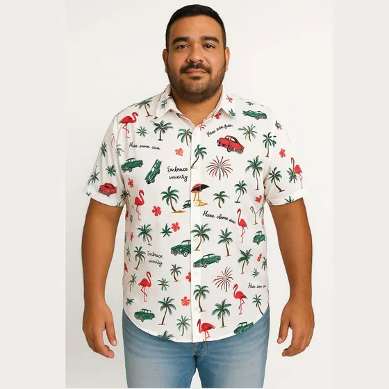 Camisa Plus Size Masculina Estampada Viscose G1 G2 G3 G4