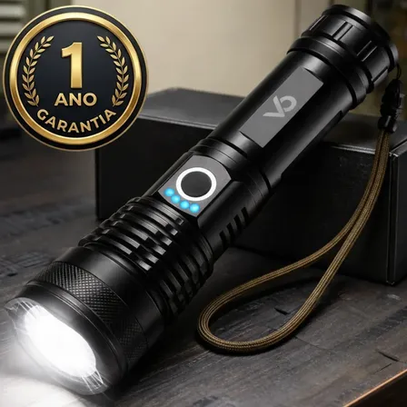 Lanterna Tática Voxo Militar T9 Zoom Ultra Potente Bateria Longa Duração Recarregável Usb Resistente Água Poeira Defesa Caça Camping