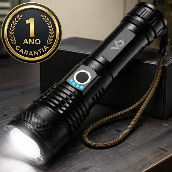 Lanterna Tática Voxo Militar T9 Zoom Ultra Potente Bateria Longa Duração Recarregável Usb Resistente Água Poeira Defesa Caça Camping
