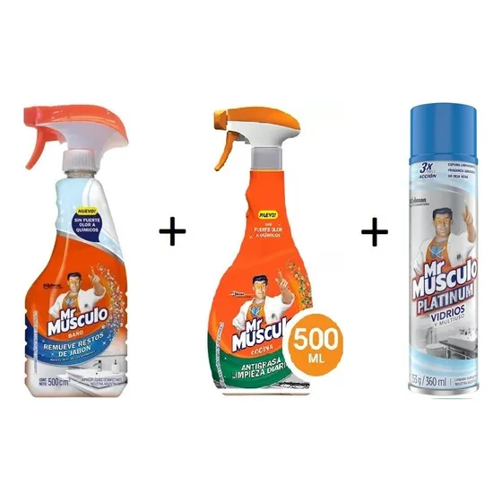 Pack Cocina Antigrasa + Baño Elimina Suciedad + Limpiavidrio