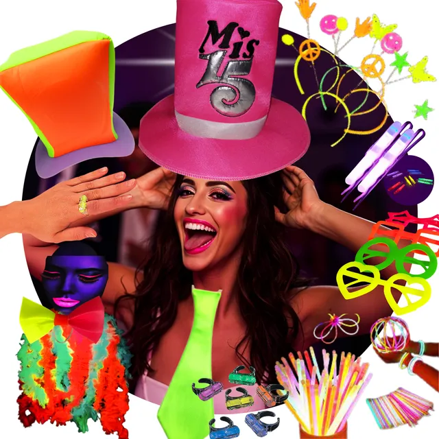 Kit Cotillon Para Cumpleaños 15 Años Luminoso Led Neon Fluo
