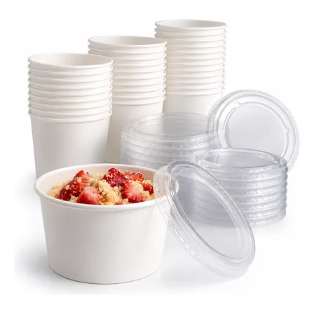 Pote Papel Com Tampa 240ml Biodegradável Descartável 100un Branco