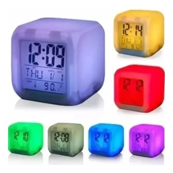 Reloj Led Digital Colores Despertador De Mesa 
