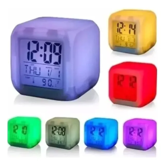 Reloj Led Digital Colores Despertador De Mesa 