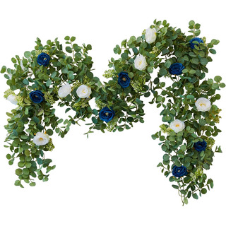 Guirnalda De Eucalipto Artificial Rosas Blancas Y Azules 2m Guirnalda De Eucalipto Artificial Rosas Blancas Y Azules 2m