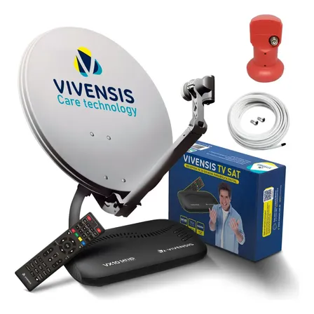 Kit Antena Parabólica 60cm E Receptor Vx10 Vivensis Sathd B1 Cor Preto 127/220v