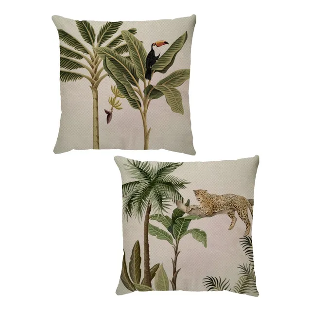 2 Capa Almofada Linho Luxo Estampa Folhagem Animais 43x43