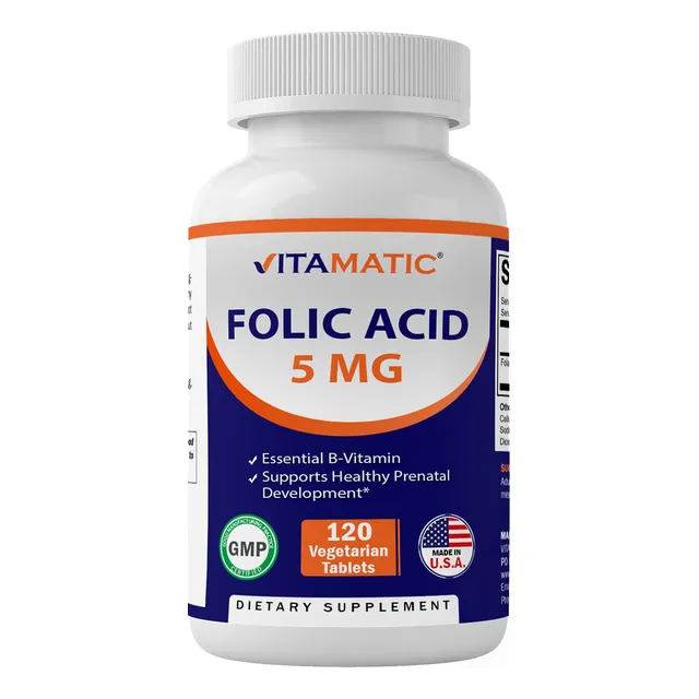 Suplemento De Ácido Fólico Vitamático 5 Mg (5000 Mcg) 120 Ta
