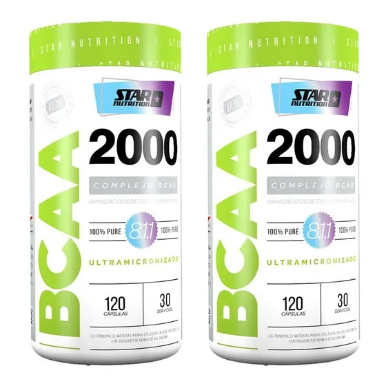 Bcaa 2000 120cap X 2u. Recuperación Muscular Star Nutrition