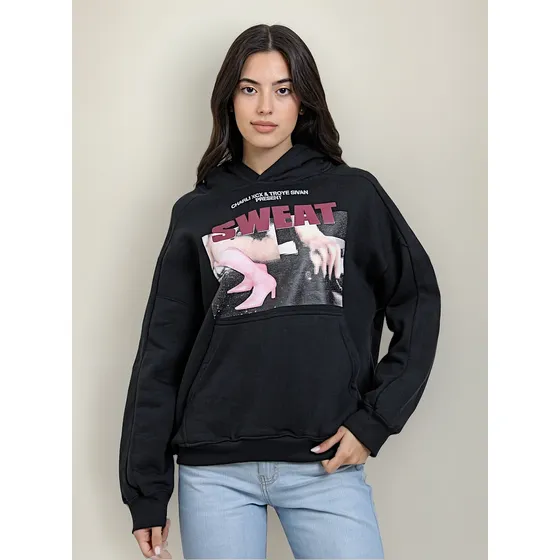 Buzo Oversize Frisa Estampado Mujer Nylon Canguro Capucha