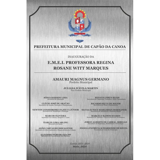 Placa Inauguração Aço Inox Escovado 60x90cm
