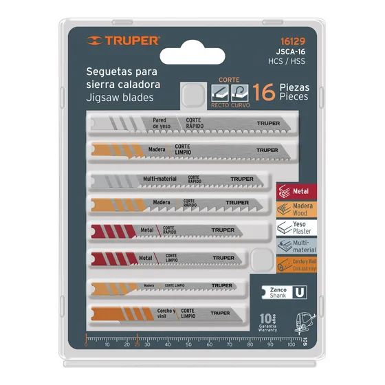 Juego de Hojas de Sierra Caladora 16 piezas Truper JSCA-16