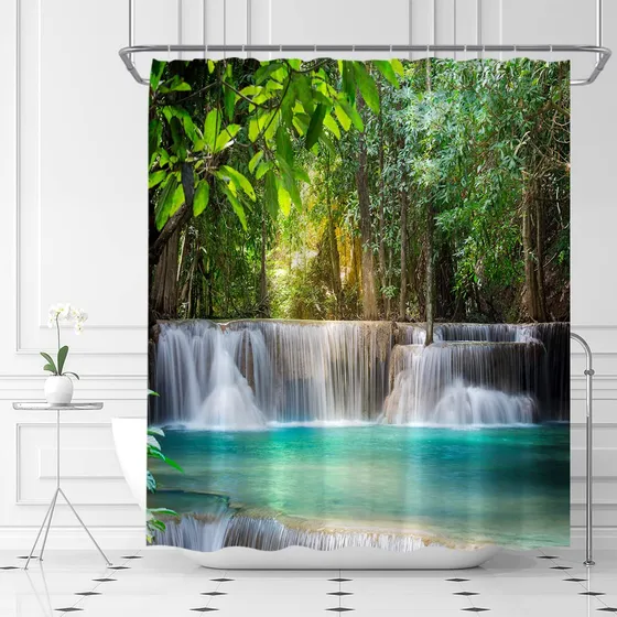 Cortina Ducha Cascada Bosque Lago Tropical Selva X