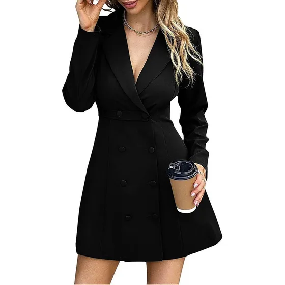 L Elegante Vestido Tipo Blazer De Manga Larga Con Cinturón