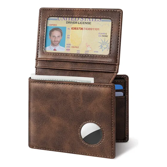 Billetera De Cuero Para Hombre Rfid Con Soporte Airtag