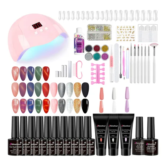 Kit Lampara Uña Uv Gel Esmaltes+ojo Gato Gel Polygel Acrílic
