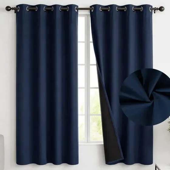 Cortina Blackout 100% Casatua Set de 2 Paños 160x135cm Tela Engomada - Azul Marino