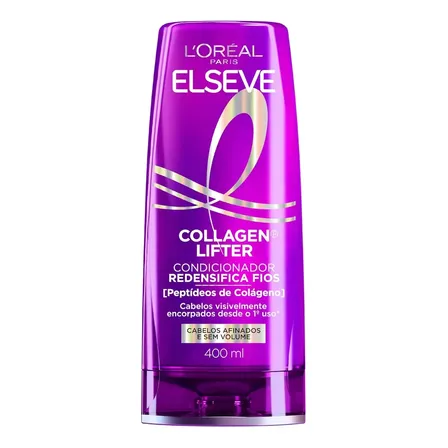 L'oréal Paris Elseve Collagen Lifter Condicionador Redensificador Com Colágeno Vegetal, Aumenta A Densidade E O Volume Dos Fios Finos, Hidratação Profunda 400ml