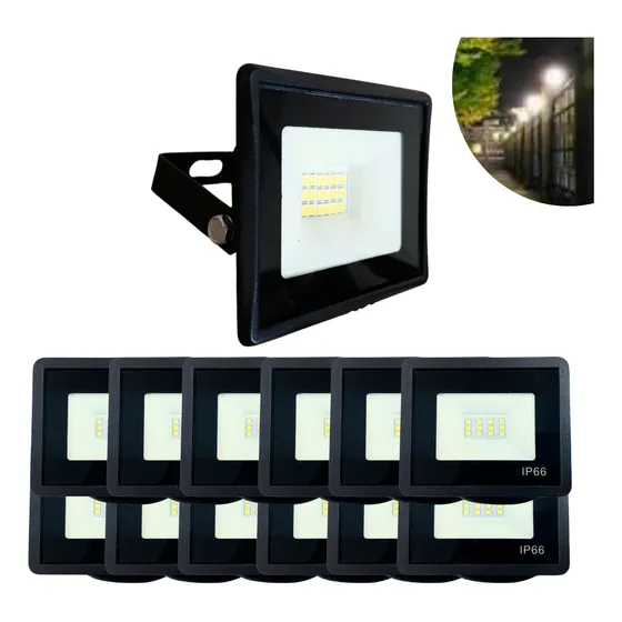 Kit 10 Refletor Led 30w Holofote Branco Frio A Prova Dagua