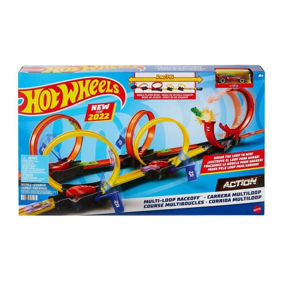 Pista de carros con lanzador Hot Wheels Multi-Loop Race Off color naranja/amarillo/rojo - 2 piezas