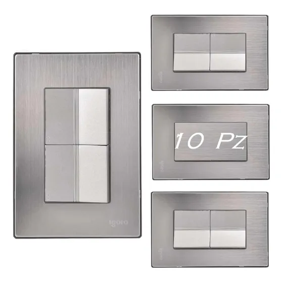 Placa 2 Apagadores Sencillos Armada Acero Inoxidable (10pz)