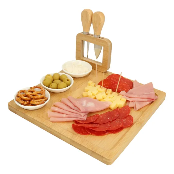 Tabla De Quesos Cuadrada Con 3 Mini Platos 