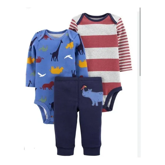 Conjunto Bebe 2 Body Manga Larga Y Un Mono Azul Carters