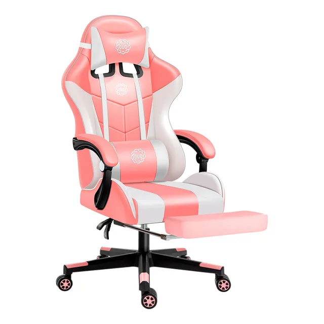 Silla Gamer Ergonómica Con Reposapiés Reclinable Cómoda Ouo Color Rosa/Blanco Material del tapizado Cuero sintético