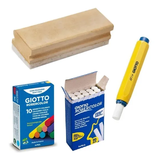 Kit Borrador Pizarron Portatiza Tizas Giotto Color Blancas