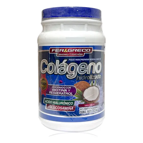 Suplemento en polvo Fer & Greco Colágeno Hidrolizado sabor coco en pote de 1.1kg