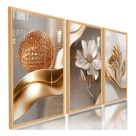 Quadros Decorativos Abstratos Floral Moderno Flores 122x60 Carvalho Infinita