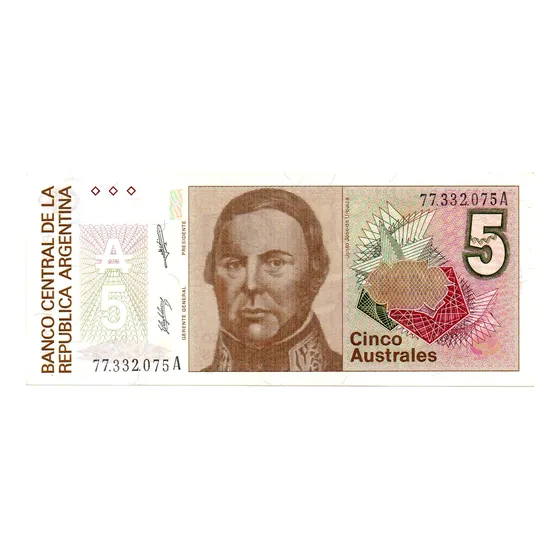 Billete 5 Australes, Bottero 2814, Año 1987 Aunc