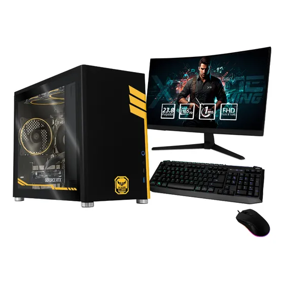 Xtreme Pc Gaming Asus Tuf Geforce Rtx 4060 Amd Ryzen 5 5500 16gb Ssd 1tb Monitor Curvo 23.8 165hz Teclado Mouse Wifi Black