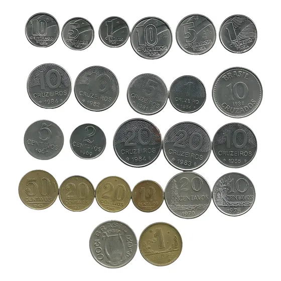 1 E 10 Cruzeiros 1984 +20 Centavos 1946 + 300 Réis 1938 +20m