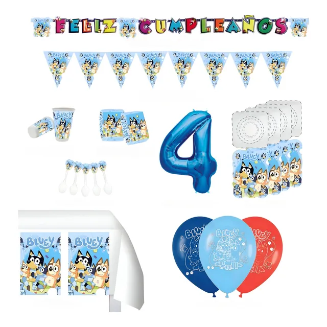 Kit Fiesta Perro Bluey Fiesta Mantel Cumpleaños Vasos Platos