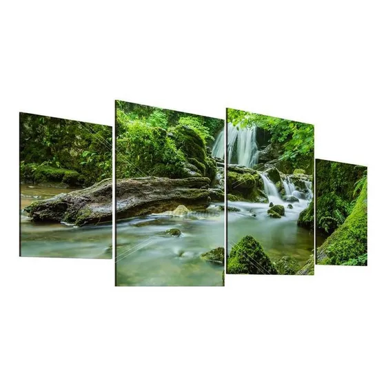 Quadro Decorativo Riacho Cachoeira Quarto 4 Peças