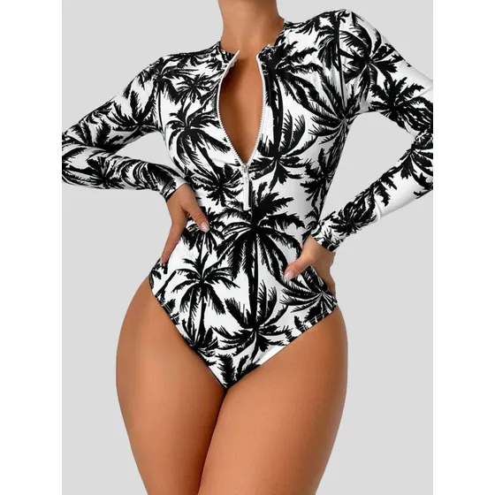 Traje De Baño Dama Manga Larga Entero Estampado