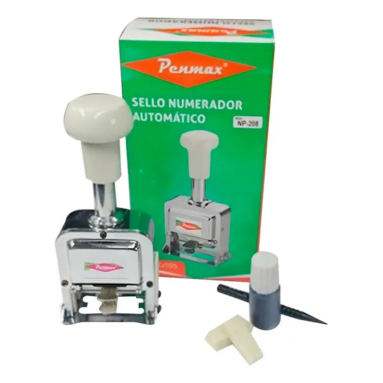 Sello Numerador Automático Penmax Metálico 8 Dígitos Np-208 Exterior Color