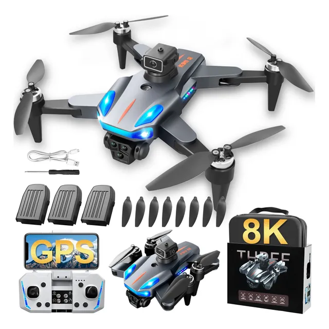 Drone Con 3 Cámara Profesional Control Remoto Batería 8k Gps