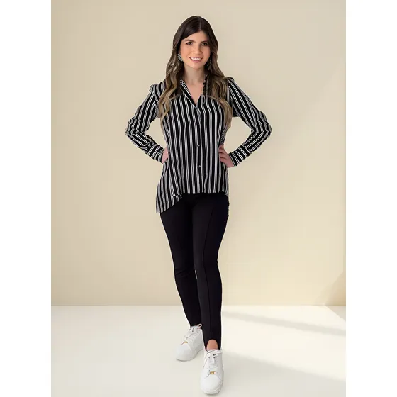 Blusa Mujer Moda Rayas  Verticales Camisera Freyda 