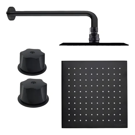 Regadera 20x20 Acero Inox+brazo 50cm+kit De Manerales Negros