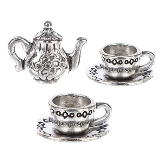 Mini Tetera Pequeña Accesorio Muñecas Miniatura Taza Plato