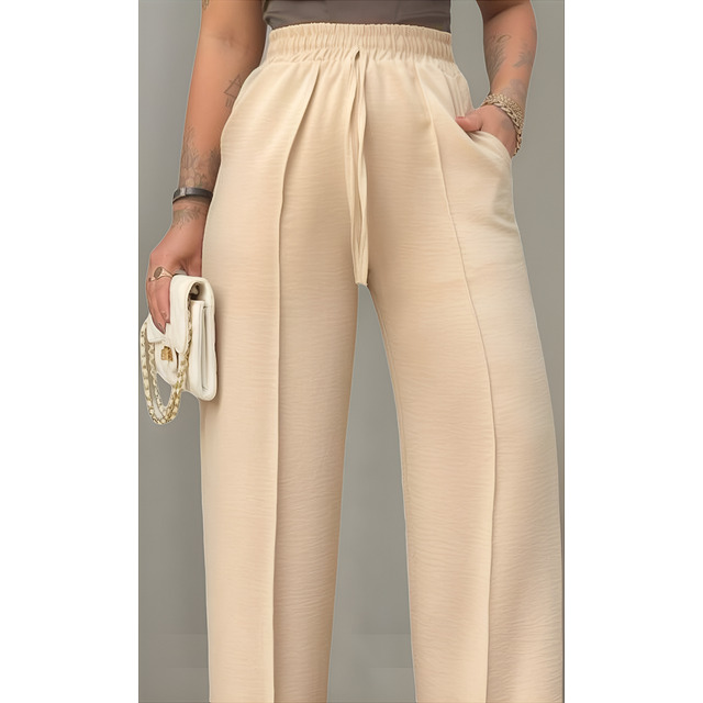 Calça Pantalona Duna Wide Leg Feminina Com Elástico E Bolso Calça Pantalona Duna Wide Leg Feminina Com Elástico E Bolso