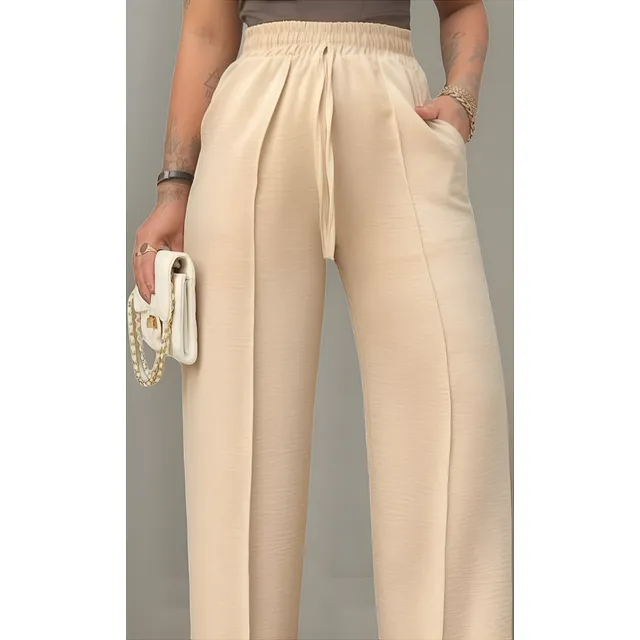Calça Pantalona Duna Wide Leg Feminina Com Elåstico E Bolso Calça Pantalona Duna Wide Leg Feminina Com Elåstico E Bolso