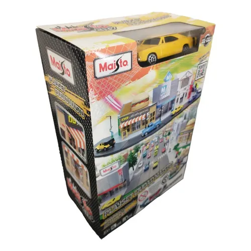 Maisto City Construye Tu Cuidad Jugueteria + Dodge Chalenger Color Amarillo