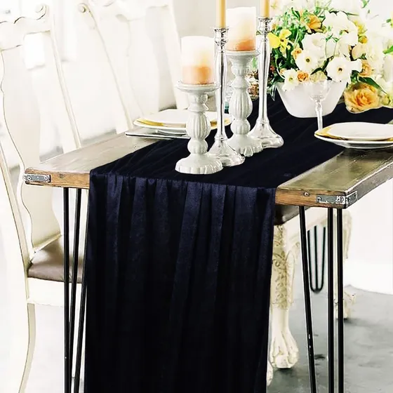Shinybeauty Camino Mesa Terciopelo 29 X 120  Largo Azul Boda