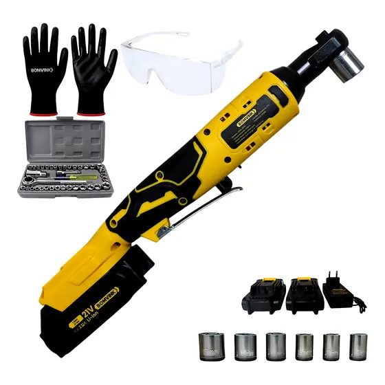 Kit Chave Catraca Elétrica 2 Baterias 21v + Jogo De Chaves Soquetes 40 Peças + 1 Par De Luvas E + 1 Óculos De Segurança Tsd.imports,bomvink