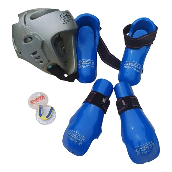Combo Protector De Pie Mano Cabeza Boca Sparring Granmarc Azul