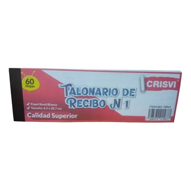 Talonario De Recibo N°1  60 Hojas Marca Crisvi (pack X 8)